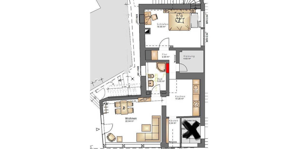 Etagenwohnung Marburg - 2 Zimmer, 67 m&sup2;, 1.100&euro; | Angebot:26290120