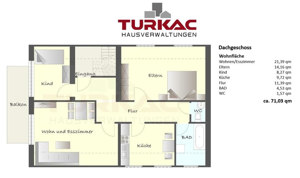 Dachgeschoßwohnung Biedenkopf - 3 Zimmer, 71 m&sup2;, 650&euro; | Angebot:24272281
