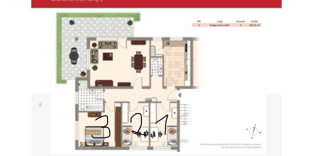 Terrassenwohnung Reiskirchen - 5 Zimmer, 106 m&sup2;, 290.000&euro; | Angebot:26731223